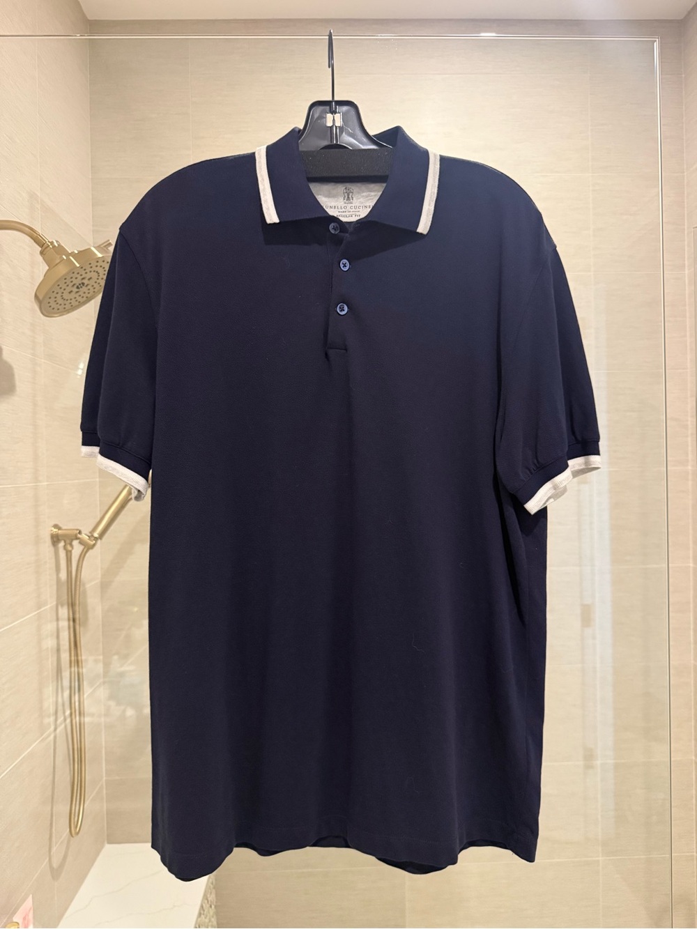 Brunello Cucinelli Navy Polo with White Trim